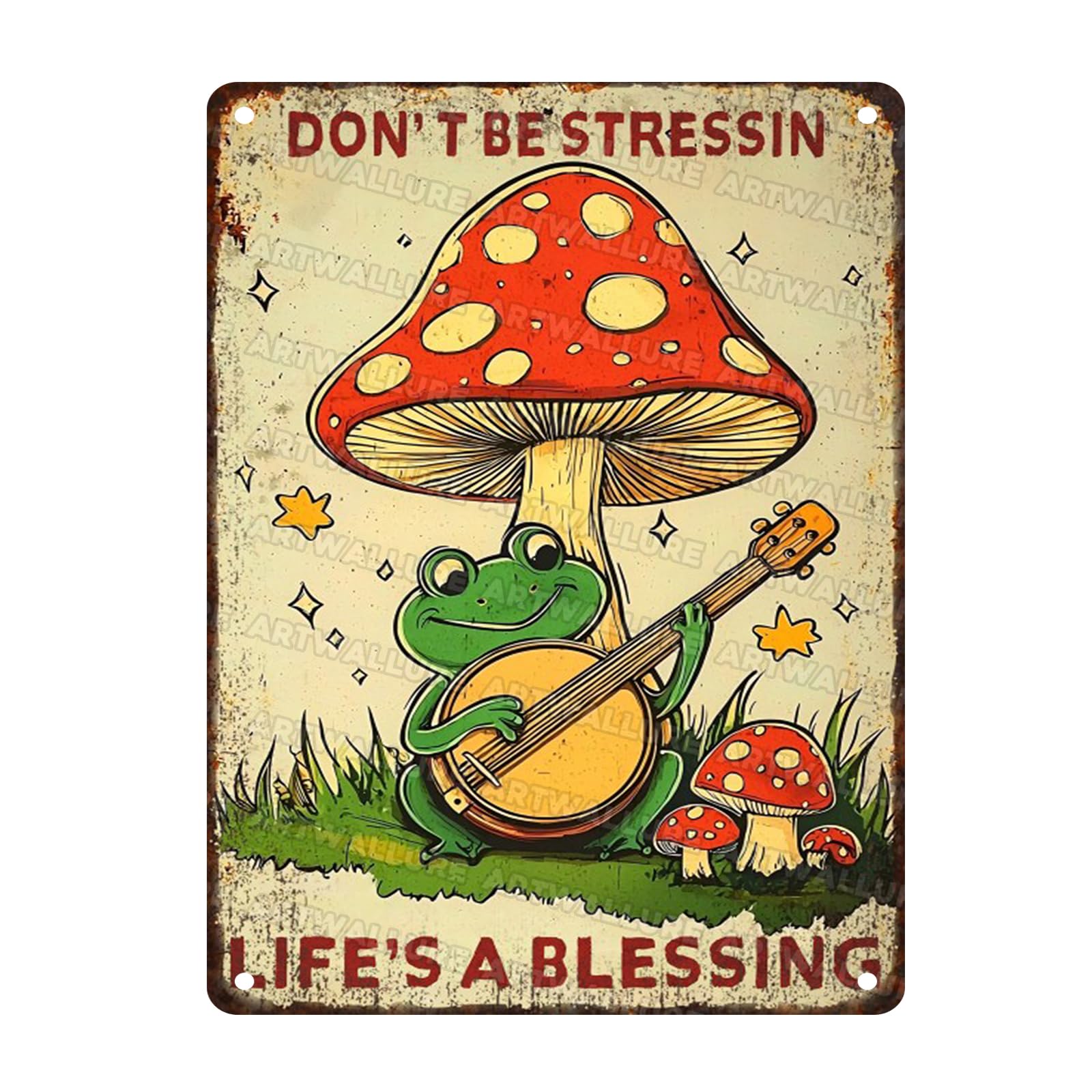 Vintage Frog Metal Tin Sign Don't Be Stressin Life Is a Blessing Inspirational Quotes Tin Sign for Coffee Shops Homes and Reading Rooms 12x16inch