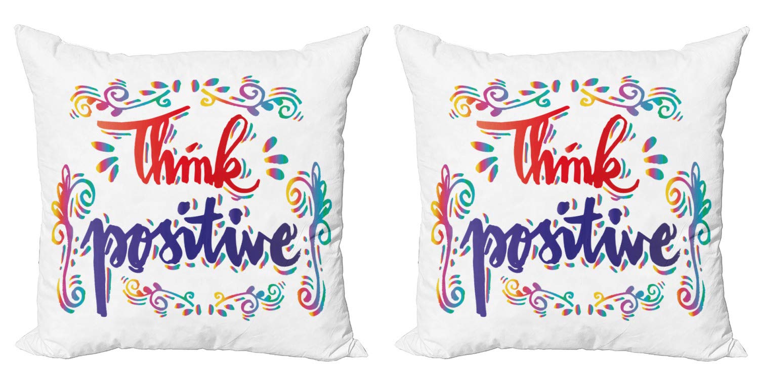 ABAKUHAUS Positivo Federe Cuscini Set di 2, Inspire Qualcuno Oggi Saluto, Stampa Digitale Fronte-Retro Accento Moderno, 45 x 45 cm, Pale Blue e Charcoal Grey