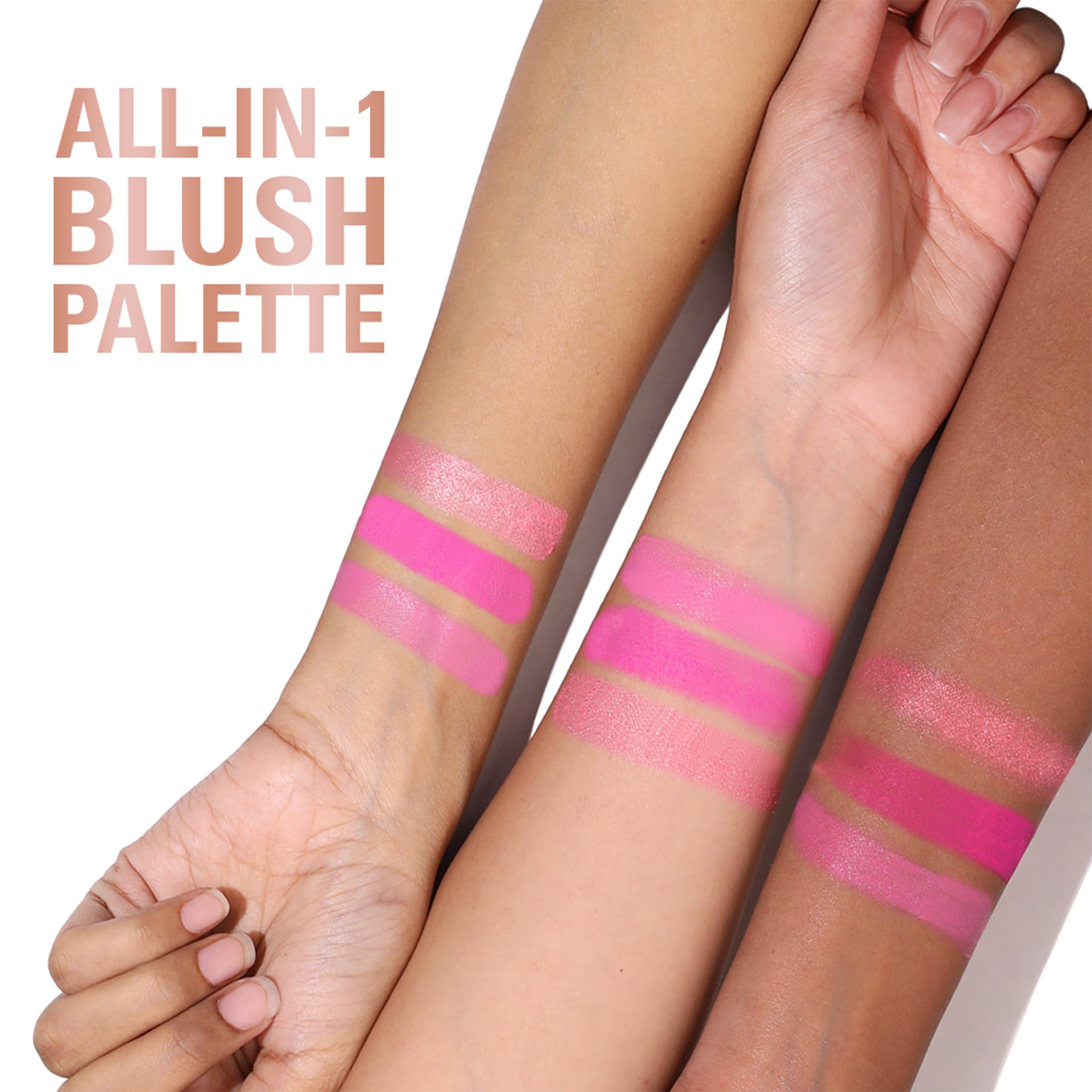 Revolution Palette Blush Icon Palette, kremowy i tłoczony puder, silnie pigmentowany, paleta twarzy, wegańskie i nieokrutne, 3 kolory, Hot Pink Flag