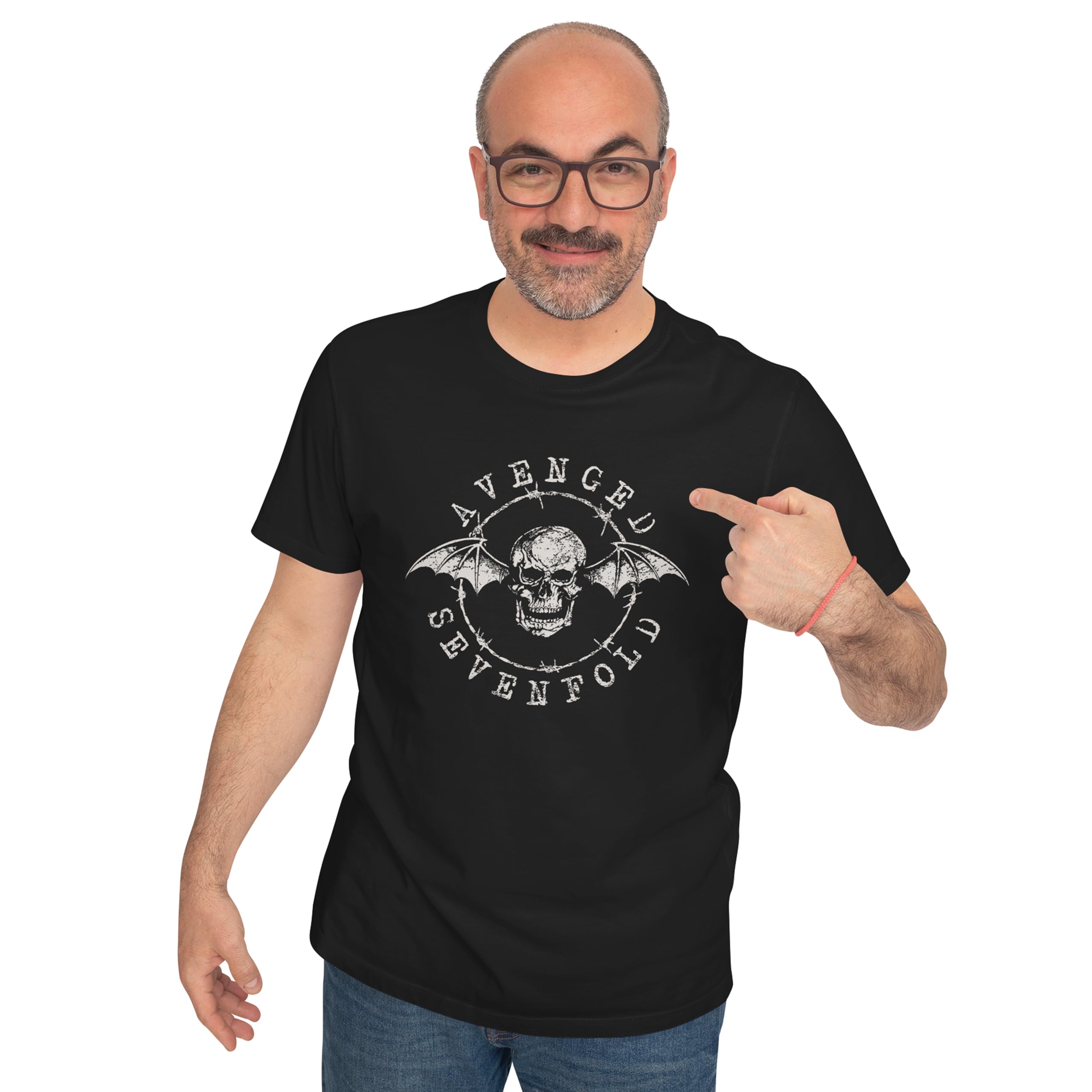 indian clothing co. Men's Avenged Sevenfold Skull Bat Barbed Wire Graphic Printed Rock Band T-Shirt-picture-34
