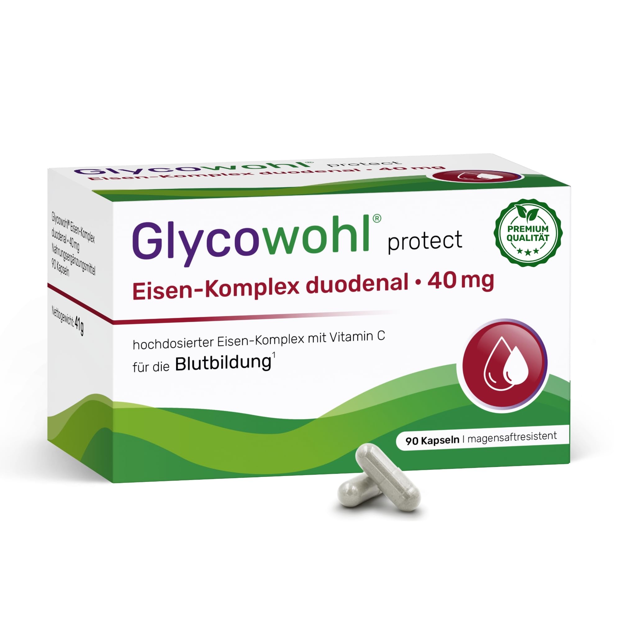 Glycowohl Eisen-Komplex duodenal – 40 mg Eisen + Vitamin C – 90 Kapseln | 4 bioaktive Eisenformen · Vitamin C erhöht die Eisenaufnahme · Sehr magenschonend