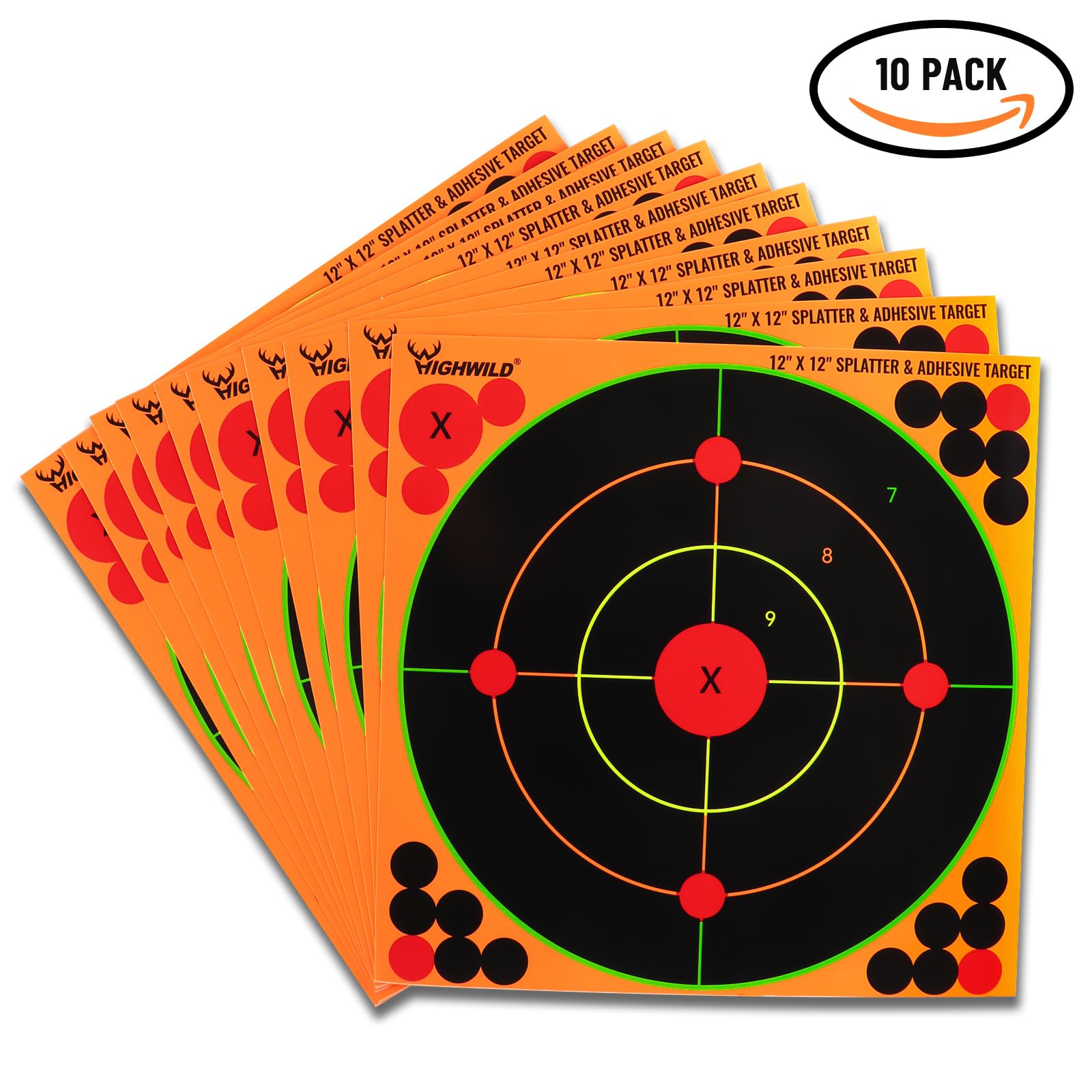 Highwild Adhesive Bullseye Shooting Targets - Splash Effect of Multiple Colors - 12x12 Inch (10 Pack)