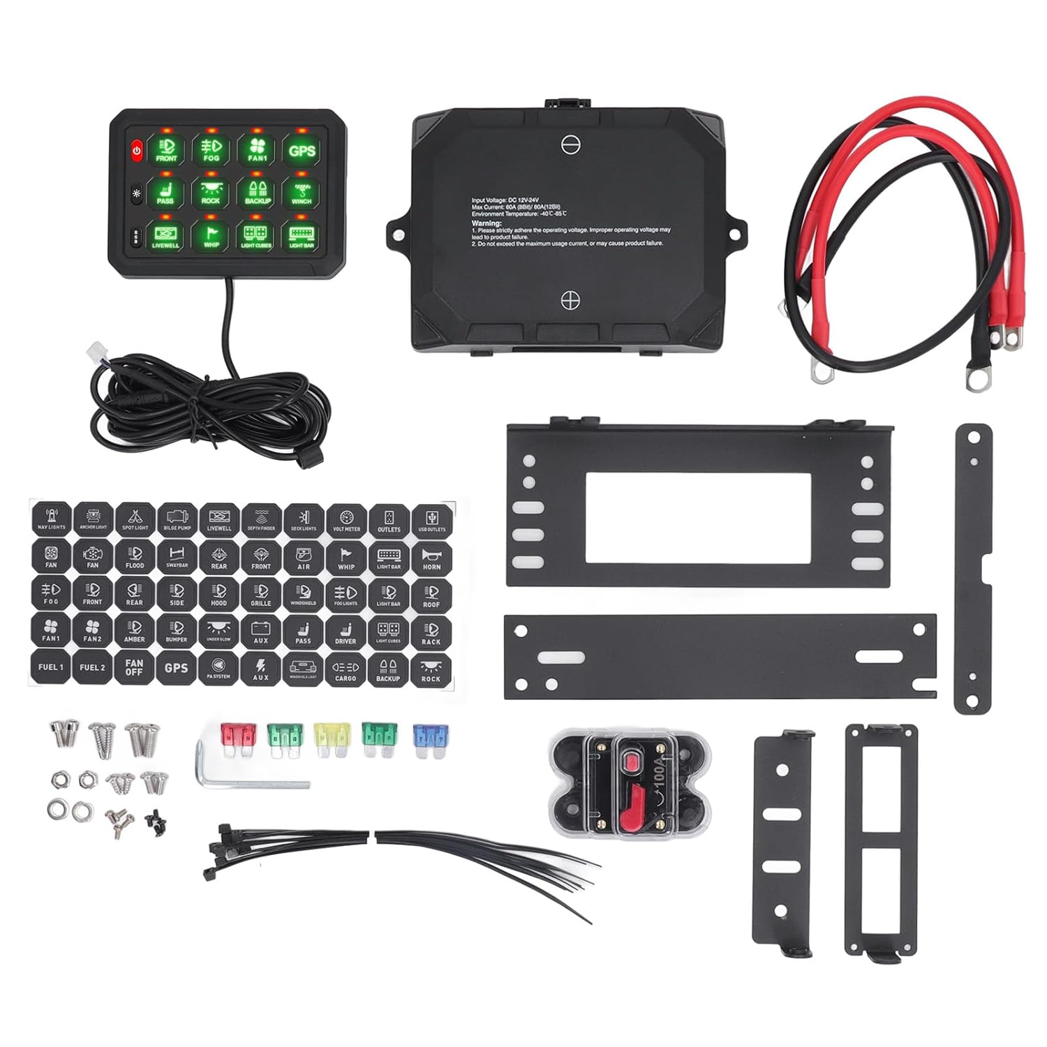 12 Gang Switch Panel, 12 Group Switch Panel with Blue Tooth RGB Pushbuttons with 100a Circuit Breaker Dc12 to Electricaldistributionboard