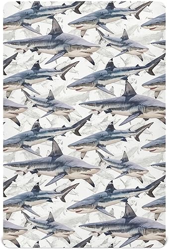 Sábana bajera ajustable para cuna para niños y niñas, sábana de punto vintage de tiburones para colchones estándar de cuna y cama de niños pequeños,