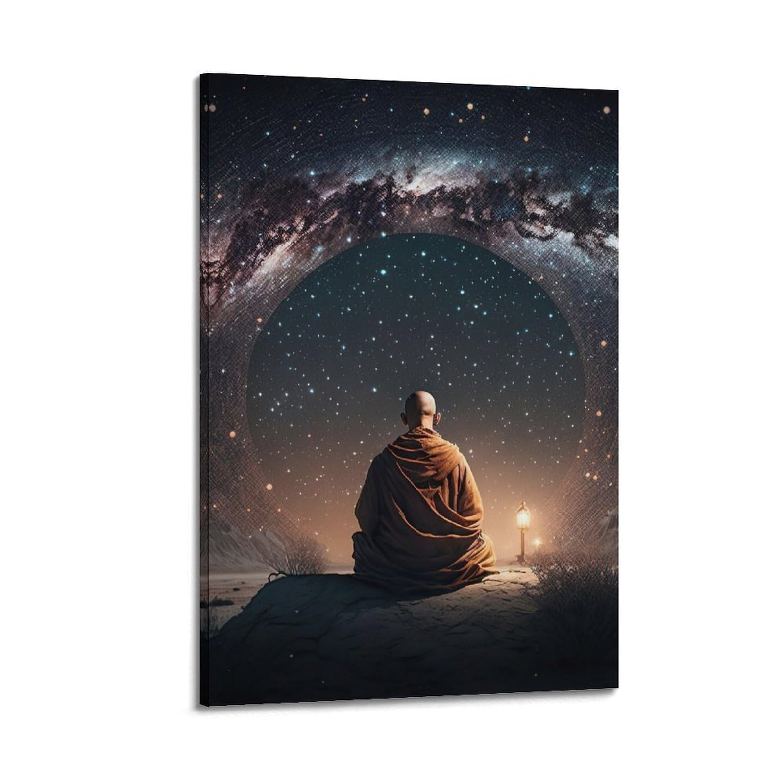 LNSIZH Buddhist Monks Meditating Under The Stars. Religious Poster Poster Decorative Painting Canvas Wall Posters And Art Picture Print Modern Family Bedroom Decor Posters 24x36inch(60x90cm)