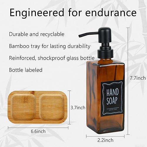 Miniatura 2 de Moderno dispensador de jabón con base de bambú. Dispensador de jabón de vidrio con bomba de acero inoxidable, perfecto para decoración de cocina y