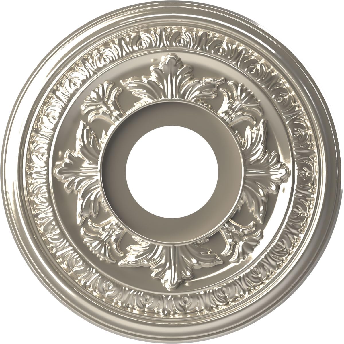 Ekena Millwork CMP13BABCR Baltimore Thermoformed PVC Ceiling Medallion (Fits Canopies up to 5 1/4"), 13"OD x 3 1/2"ID x 3/4"P, Bright Coat Chrome