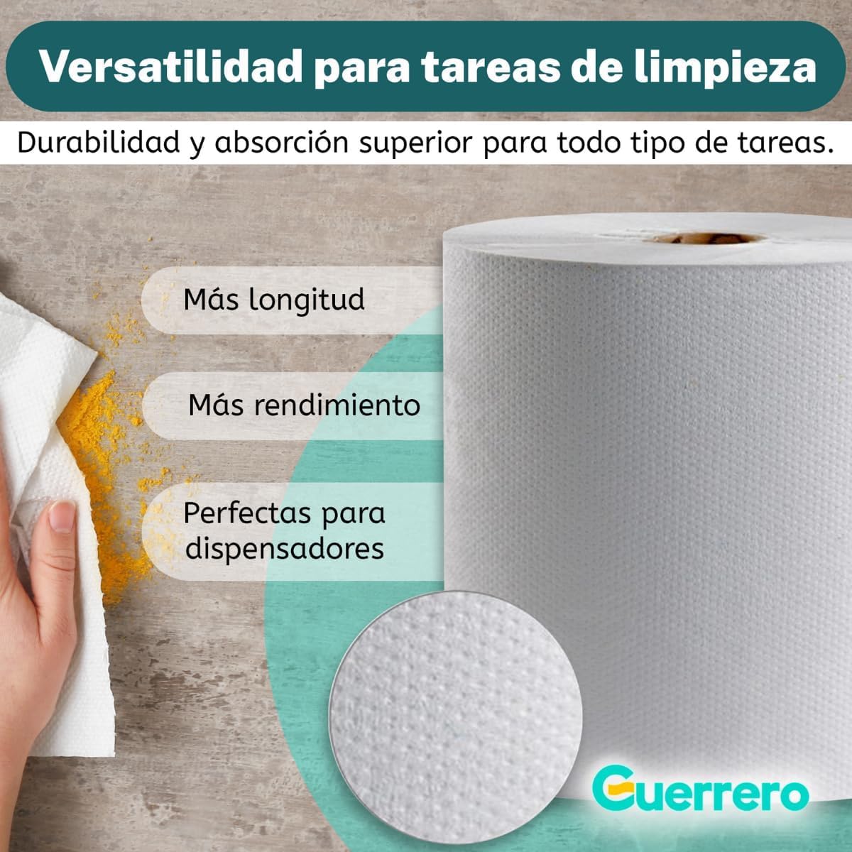 Papel Industrial Secamanos - Rollo Bobina 3kg Profesional - Pack 4 Bobinas Pasta Celulosa Toalla Mecha Desechables - Acabado Laminado para Limpieza en Taller, Cocina (4 BOBINAS, 4 BOBINAS)
