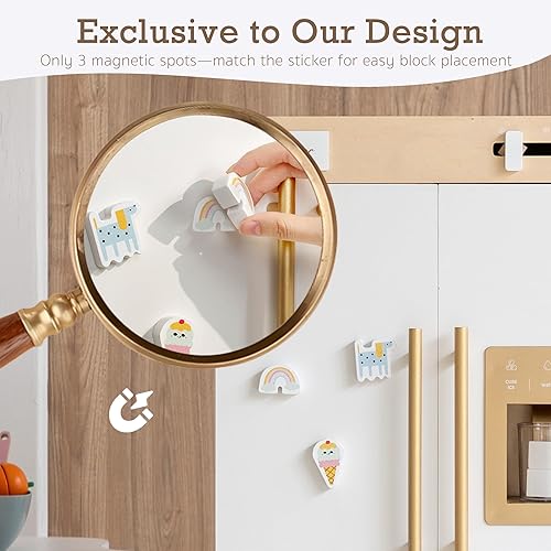 Miniatura 3 de Refrigerador de cocina de madera  Máquina de hielo interactiva, almacenamiento de doble puerta e imanes creativos para refrigerador, refrigerador de