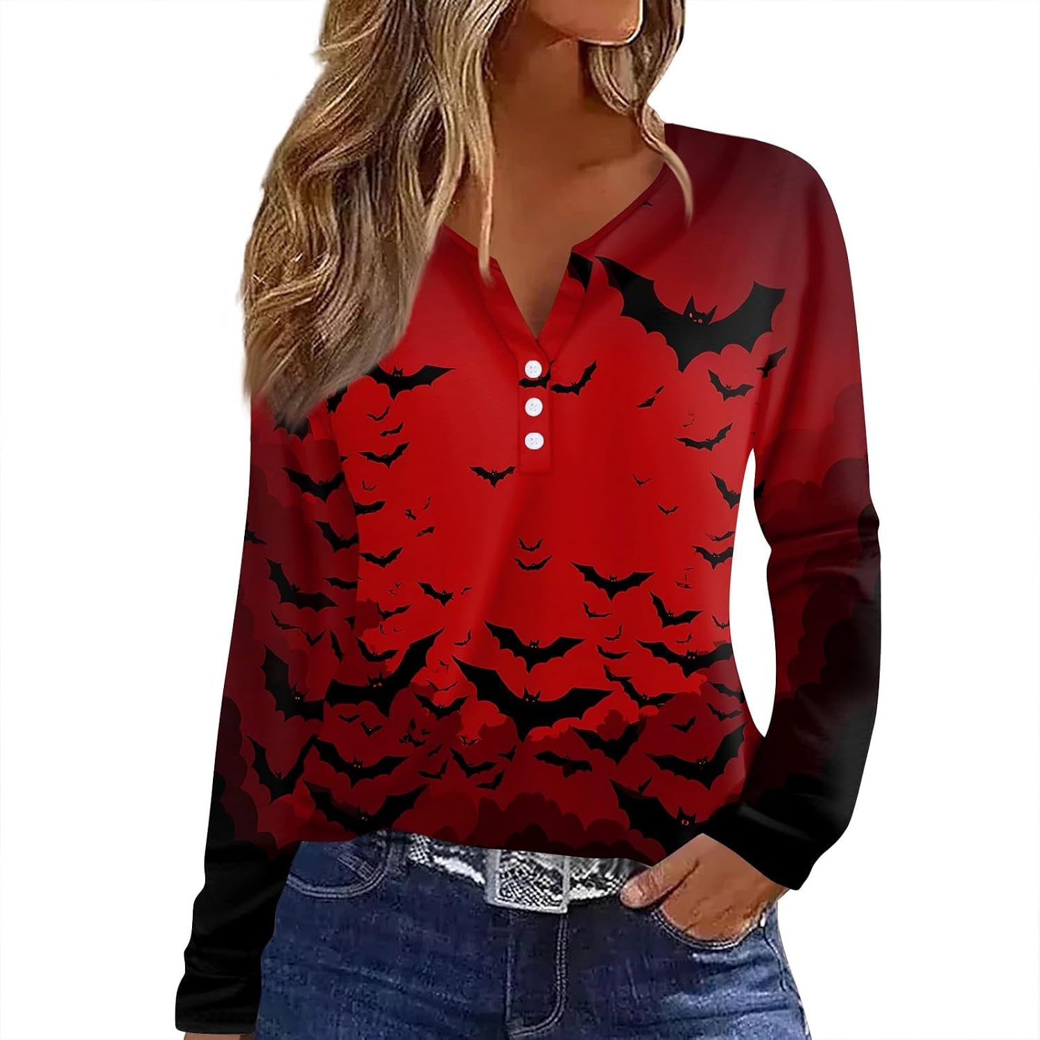 Womens Halloween Fall Long Sleeve V Neck Graphic Shirts | Women's Dressy Tops And Blouses, Womens Printed T Shirts, Cotton Blouses for Women Dressy Casual, Casual