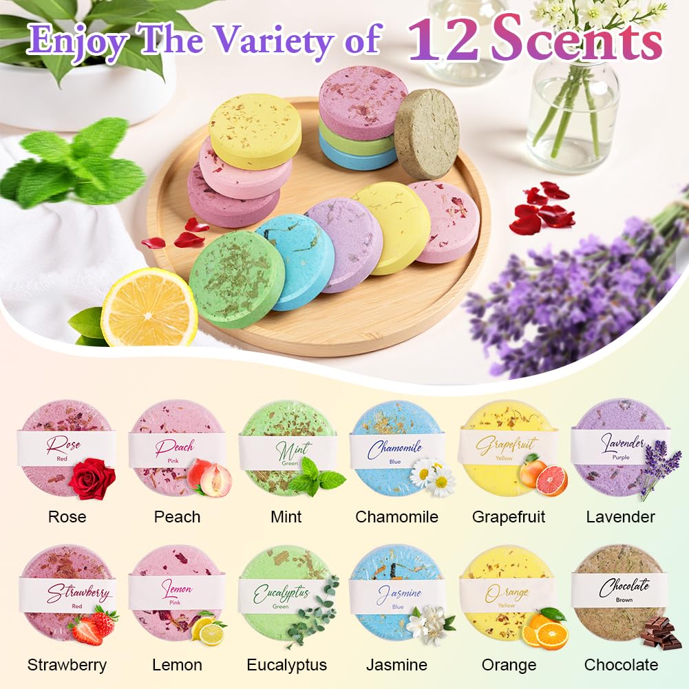 Bombe da Bagno, 12 pcs Set di Sali da Bagno, Shower Bomb Con Oli Essenziali Naturali, Aromaterapia Bombe da Doccia, Profumo Floreale Bath Bomb, Adatto Ragazza Donna Bambini(A)