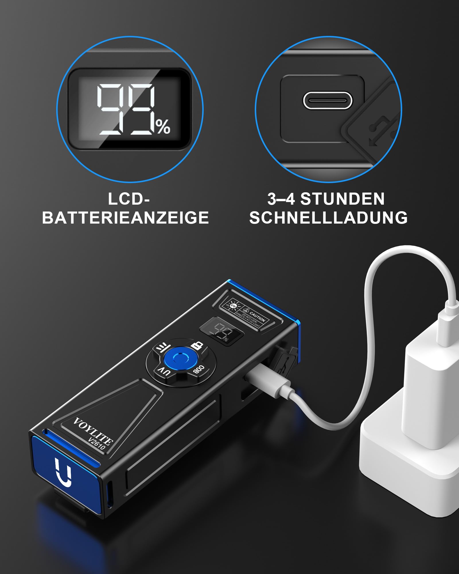 Taschenlampe LED Aufladbar, 2000 Lumen EDC mit UV Licht, Magnetisch | COB Arbeitslicht, RGB Licht, Metallclip, IPX6 Wasserdicht, 10,5 cm kompakt, 159 g leicht, ideal für Camping/Outdoor/Notfälle