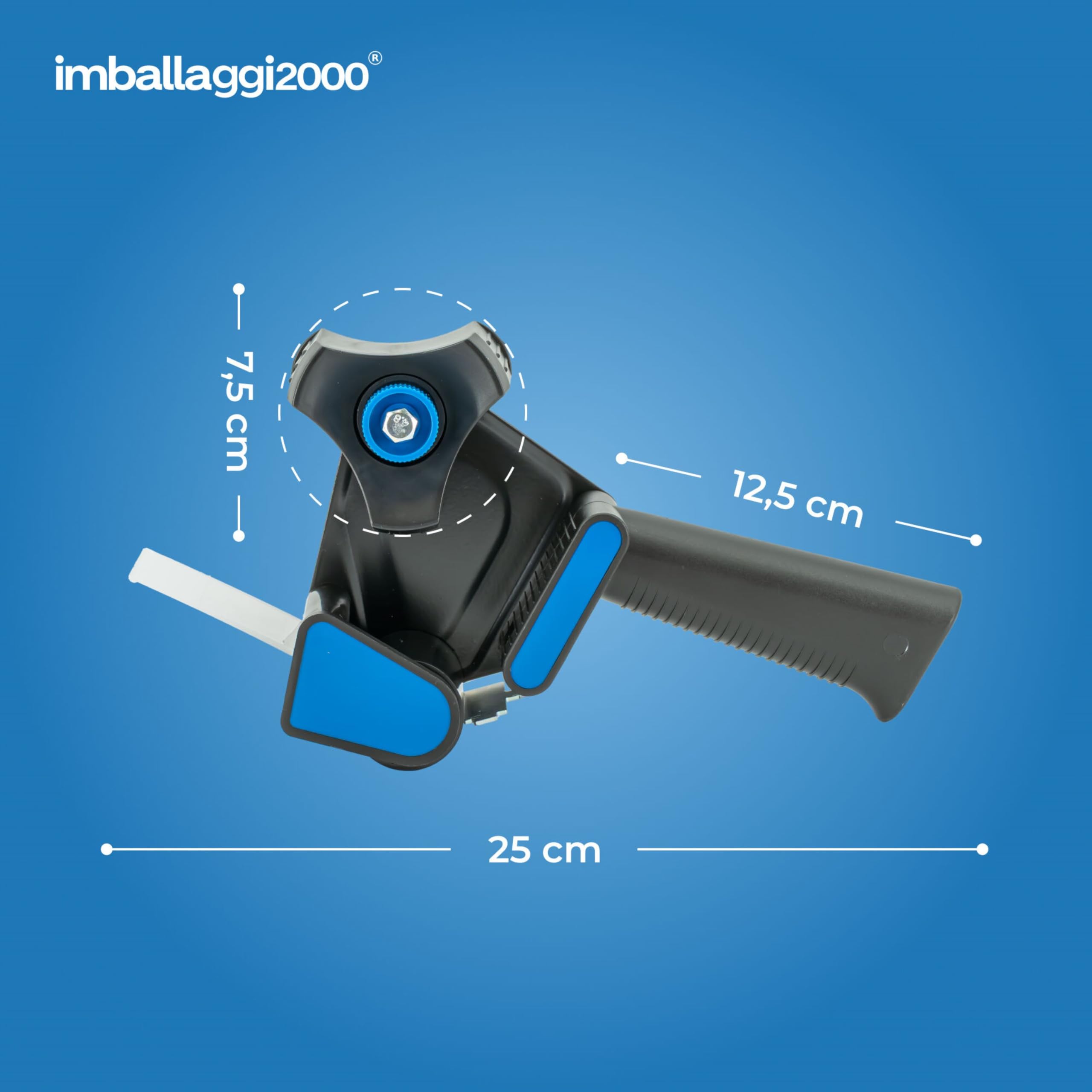 IMBALLAGGI 2000-5 Dispenser per Nastro Adesivo 50mm x 66mt - Tendinastro Imballaggio con regolatore di tensione - Risparmia tempo con la nastratrice professionale