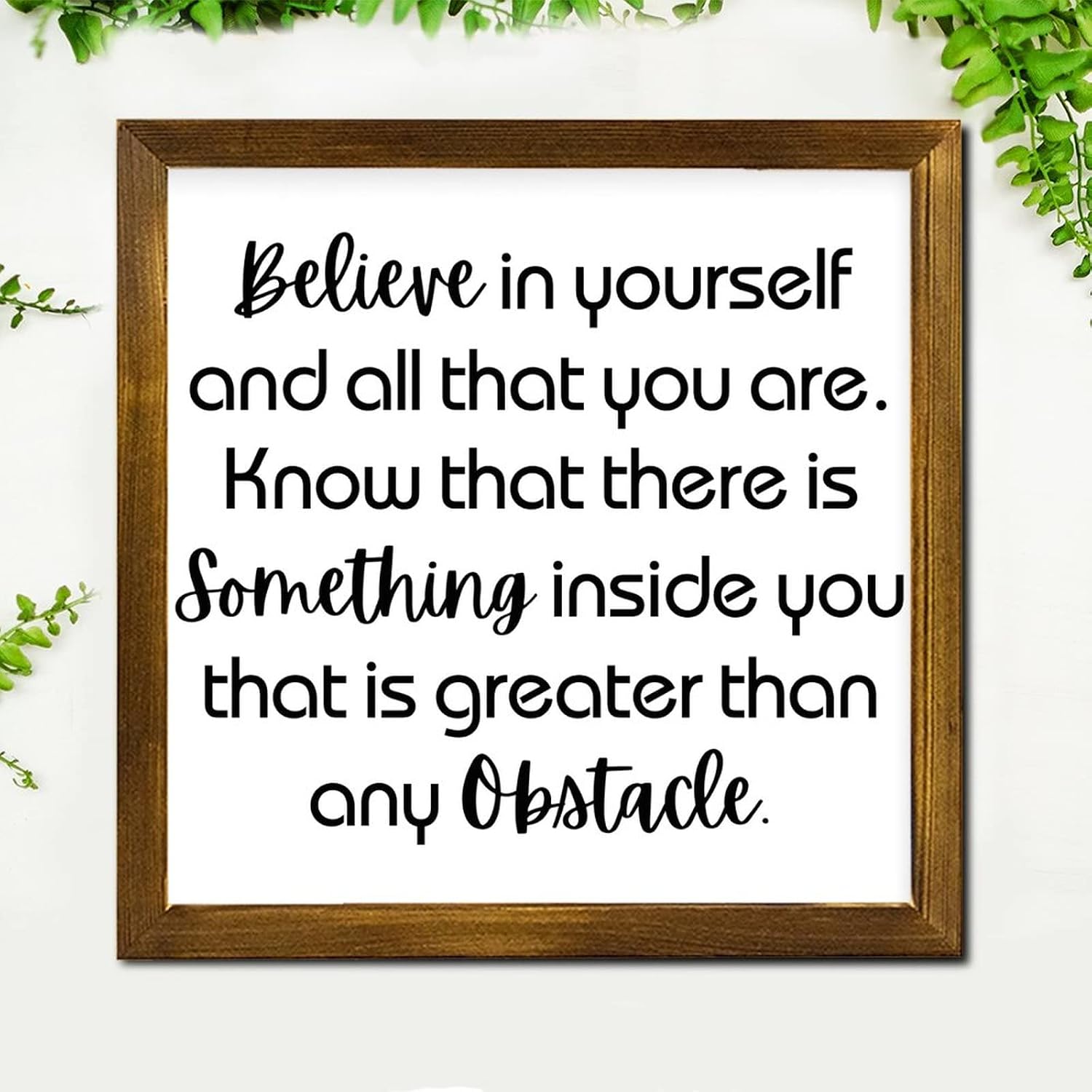 Believe in Yourself and All That You are Framed Wooden Signs Words Letters Wood Hanging Plaque Rustic Wood Hanging Wall Art Decoration for Home Front Door Entryway Porch 12x12 Inch