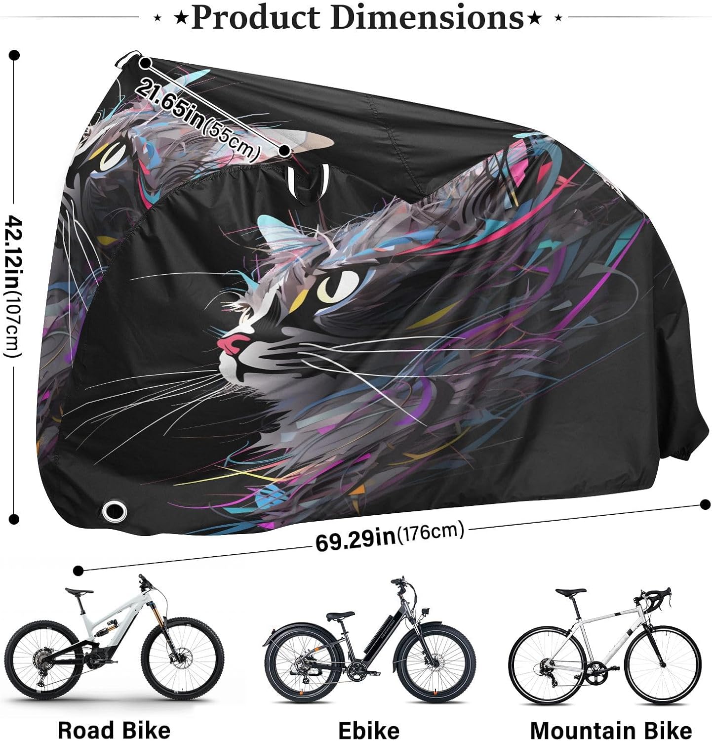 ALAZA Cat Art Painting Bike Cover Waterproof Outdoor Ebike Bicycle Covers Tarp Protection for 1/2 Bikes, Sun UV Dust Wind Proof