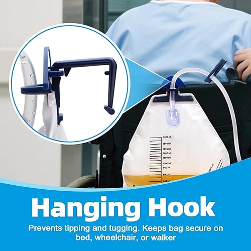 Miniatura 4 de Bolsas de drenaje urinario 2000ML con 6 piezas, bolsas de catéter con válvula antirreflujo, bolsas de orina con tubo de drenaje, clip y gancho para