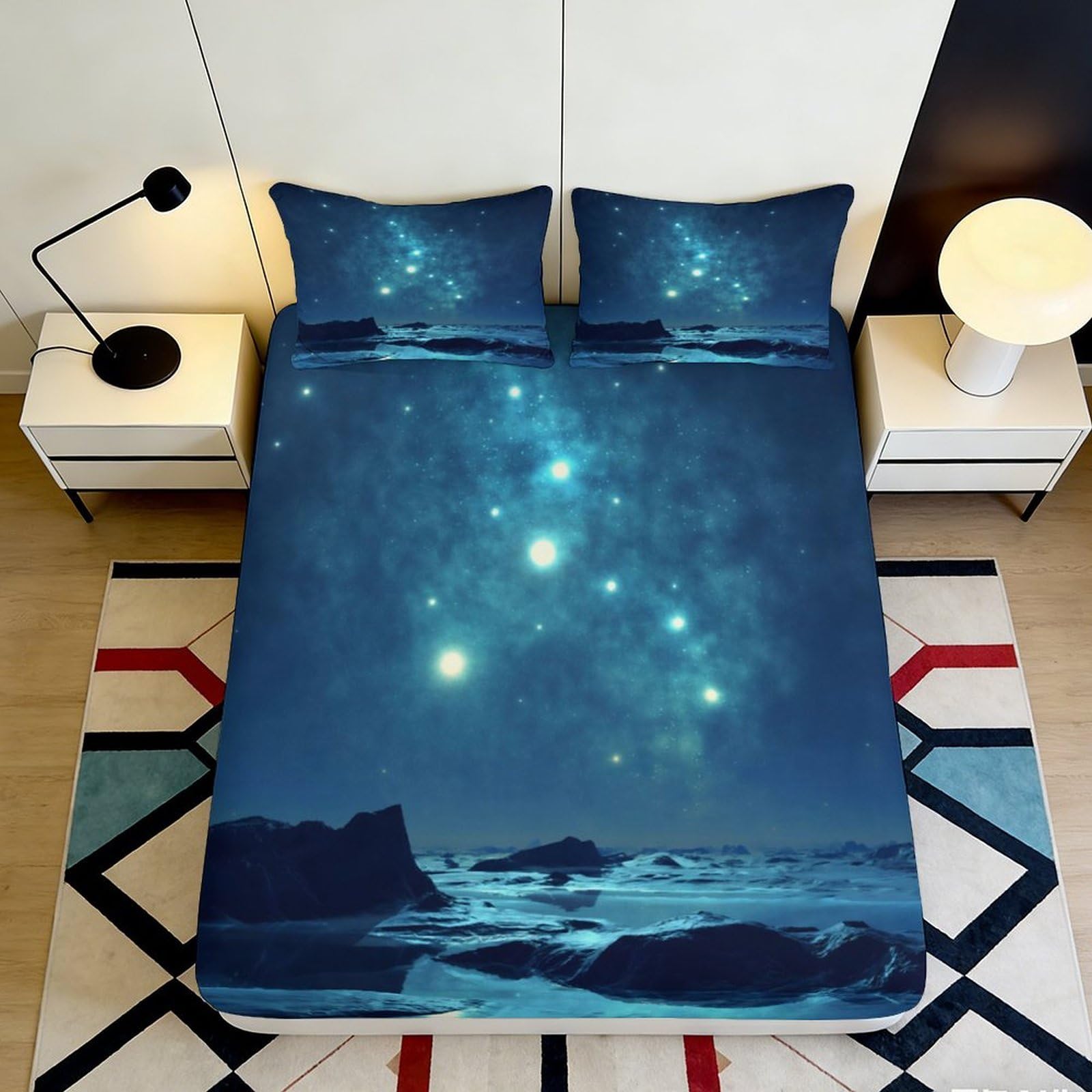 Jqzkxnhpbr Style-7 3D Printed Galaxy Starry Sky Fitted Sheet Microfiber Soft Breathable Cosmic Nebula Mattress Cover Bedroom Decor 90X200x25cm
