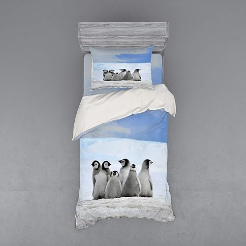 Miniatura 5 de Lunarable Underwater Duvet Cover Set, Young Penguins Arctic Animals Picture Background Snow Pile and Winter Sky, 4 Piece Bedding Set with Shams and
