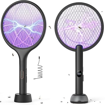 YISSVIC Electric Fly Swatter 4000V Bug Zapper Racket Dual Modes 2PCS with Purple Mosquito Light