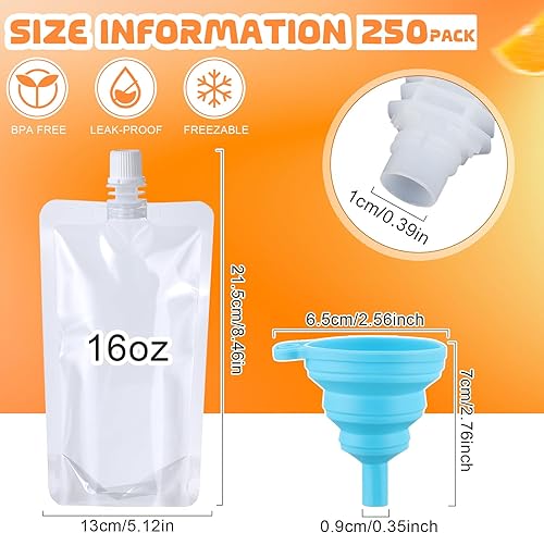 Miniatura 4 de Patelai Bolsa de plástico para líquidos, bolsas reutilizables para jugos, bolsa de agua de viaje, a prueba de fugas, a granel con embudo de silicona