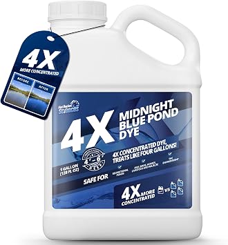 1 Gallon Midnight Blue Pond Dye, 4X Concentrate Pond Dye Blue, Dark Natural Looking Aquashade for Beautiful Lake Water, Long-Lasting Colorant, Protects Against Sunlight - Ideal for Fish & Wildlife