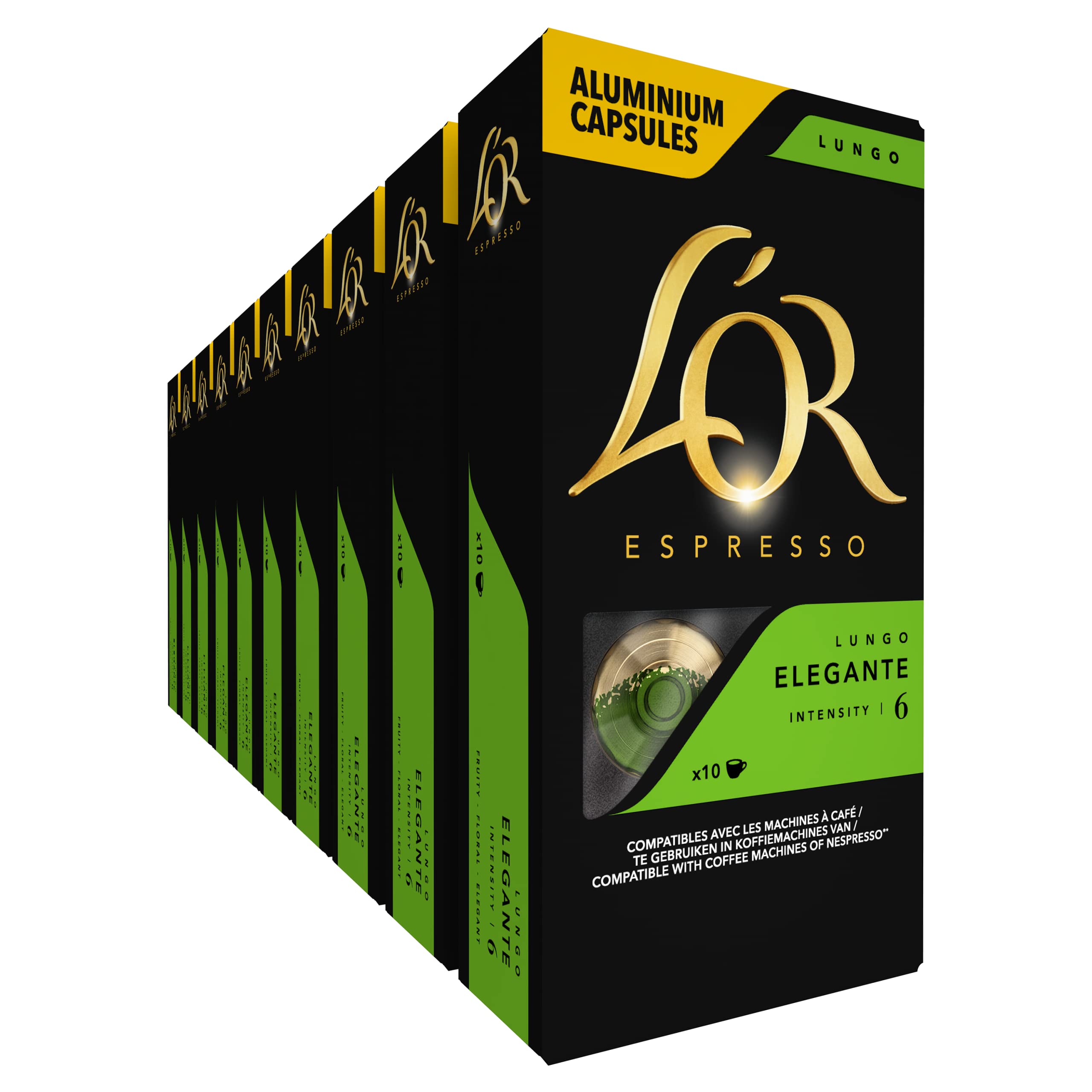 L'Or Espresso Lungo Elegante Cápsula de café 10 pieza(s) - Bolsitas y cápsulas de café (Cápsula de café, Café expreso, 10 tazas, 52 g, Caja, 10 pieza(s))