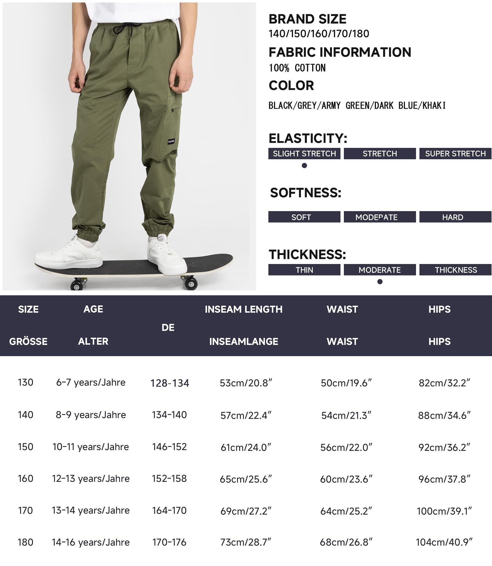 YoungSoul Pantaloni Bambini e Ragazzi, Joggers con Elastico in Vita Skinny mimetici Stile Cargo