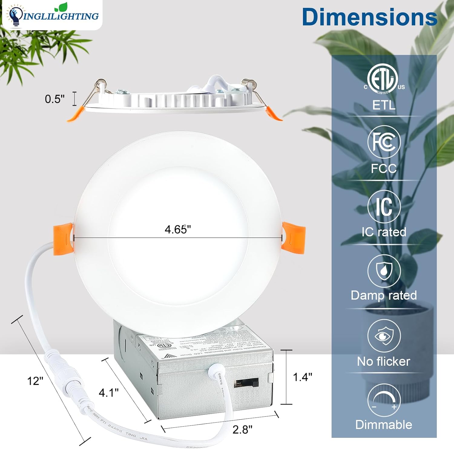 DLLT LED Recessed Ceiling Light: 8 Pack 4 Inch Slim Recessed Lighting for Kitchen - 5CCT Dimmable Canless Wafer Downlight for Living Room - 640LM Brightness 9W LED Lights for Bedroom ETL FCC
