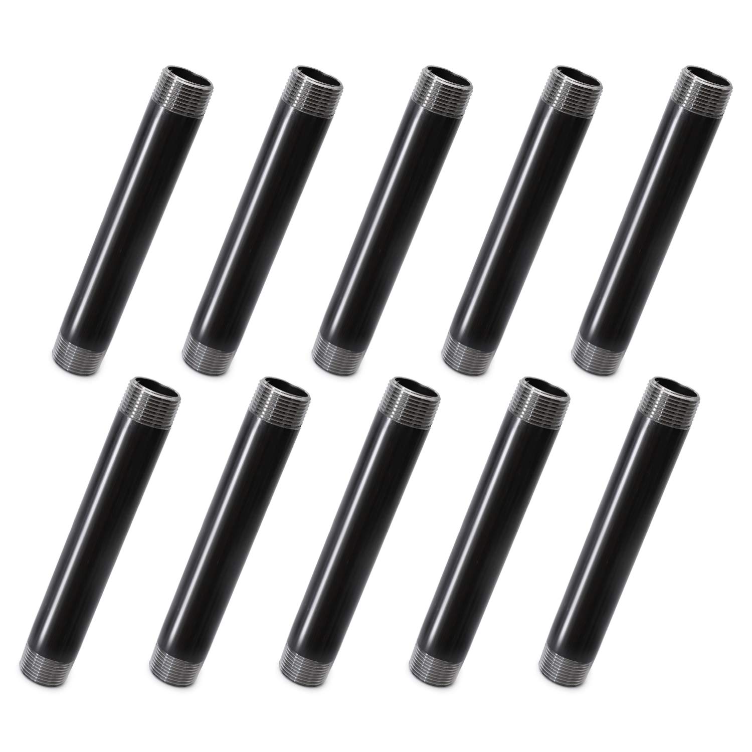 1"x8" Industrial Pipe, Home TZH 10 Pack Iron Pipe, Heavy Duty Pre-Cut Steel Pipe, Threaded Metal Pipe Nipple for Industrial Vintage Style DIY Project/Furniture/Shelving Decoration (1"x8", Grey)