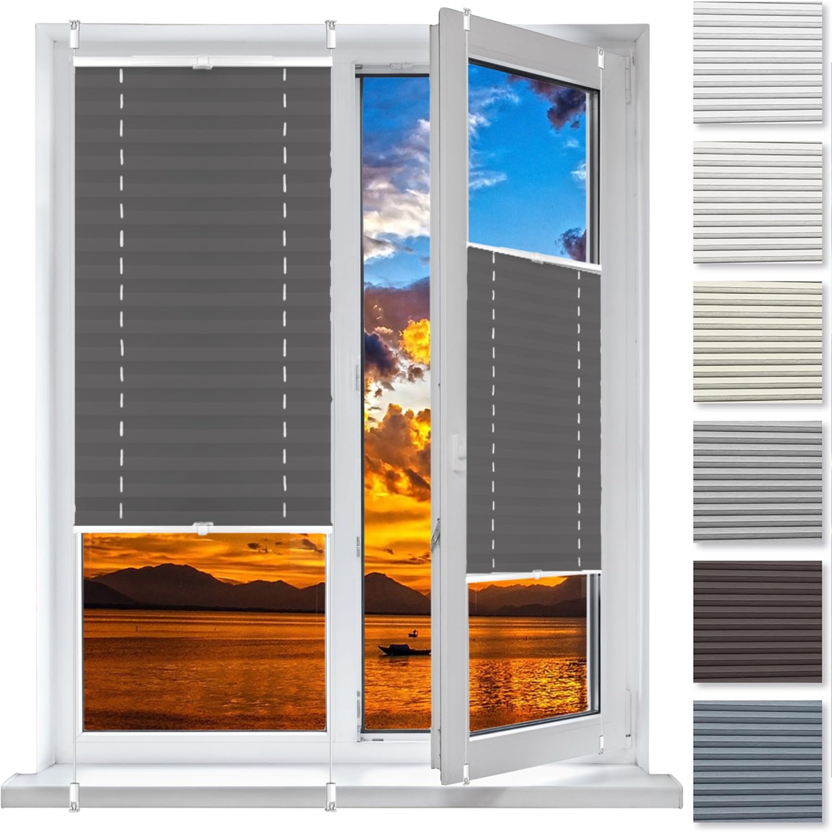 No Drill Blinds Instant Temporary Blinds 76 x 210 cm (W x H), No Tool No Drill Shades Top-Down Bottom-Up, Blinds Window No Drill Privacy Blinds, Blackout Cellular Shades, for Window Door, Grey