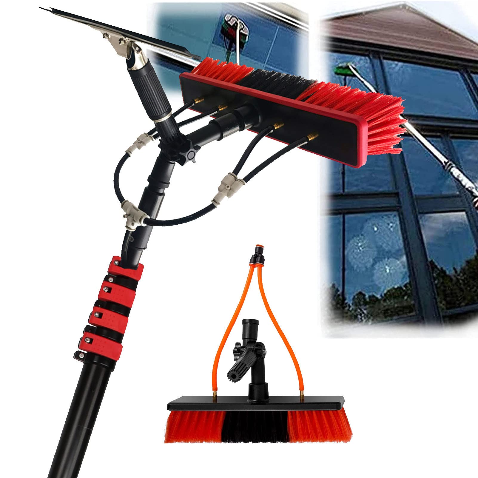Aioneer 18Ft-36Ft Hydro Telescopic Brush, Window Cleaning Rod, Extendable For Cleaning Conservatory Roofs, Cleaning Photovoltaic And Solar Panels。,35Cmbrushhead-5.4M/18Ft-35cmbrush-7.2M/24FT