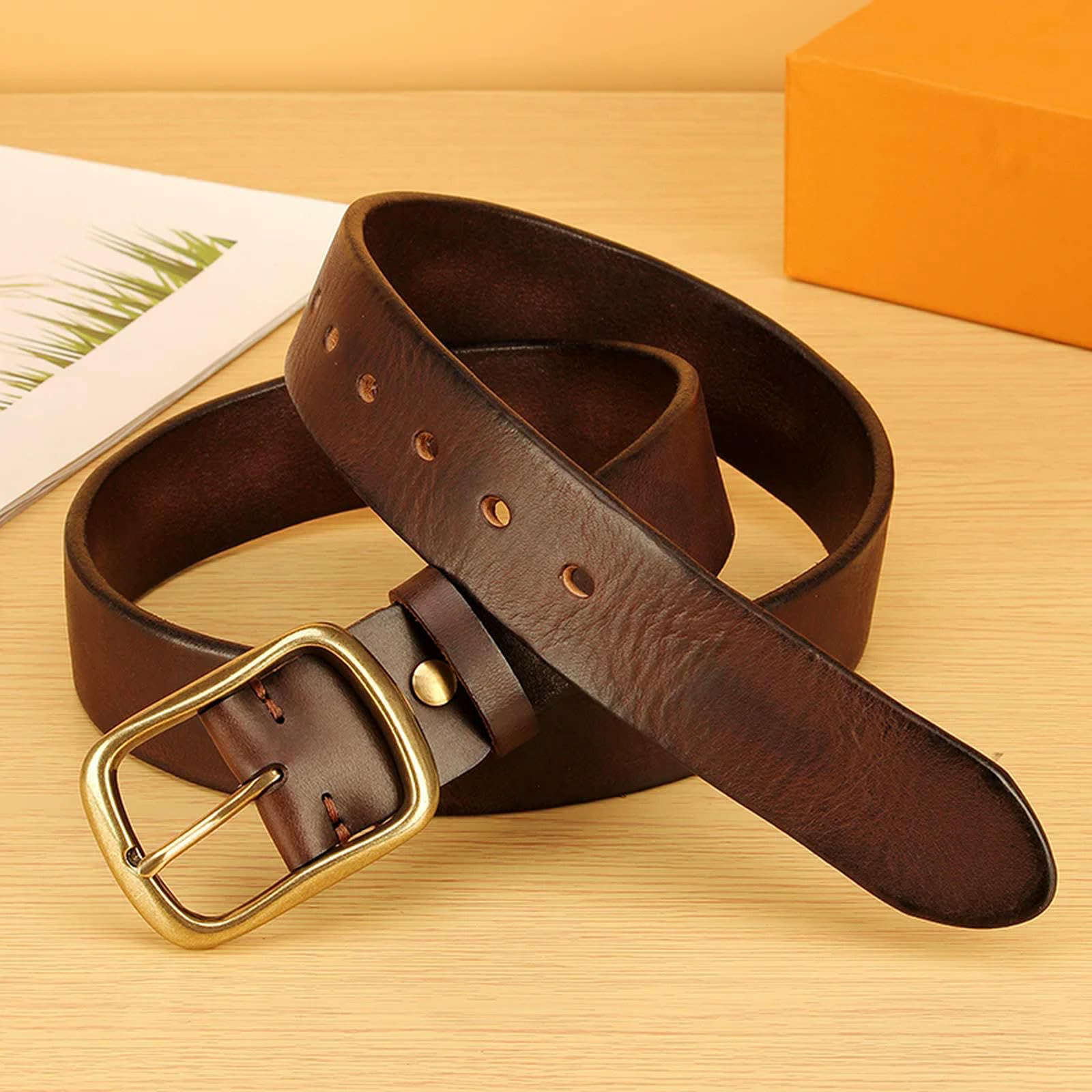 Cintura Di Cuoio Cintura In Pelle Con Fibbia In Rame Retrò Da Uomo, Cintura In Pelle Casual Jeans, Cintura In Pelle Aziendale