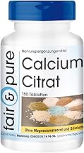 Fair & Pure Calciumcitrat mit 300mg Calcium pro Tablette, 180 Stück, Nahrungsergänzungsmittel vegan ohne Magnesiumstearat, in Deutschland hergestellt