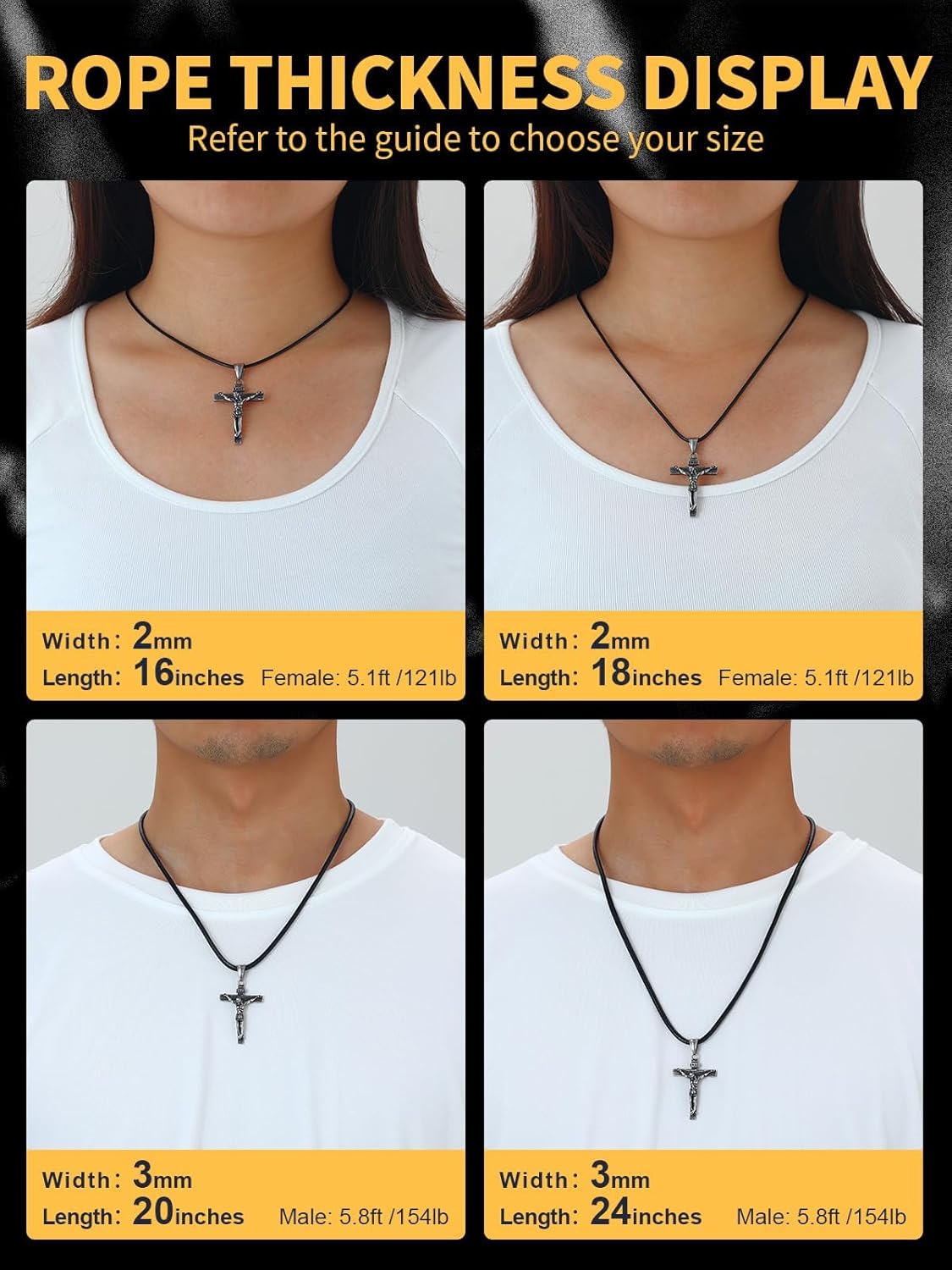 U7 Leather Necklace Cord with Customizable Stainless Steel/Black Clasp, Waterproof Black/Brown Woven Wax Rope Chain for Men Women 1.5/2/3mm, Length 16"-30"