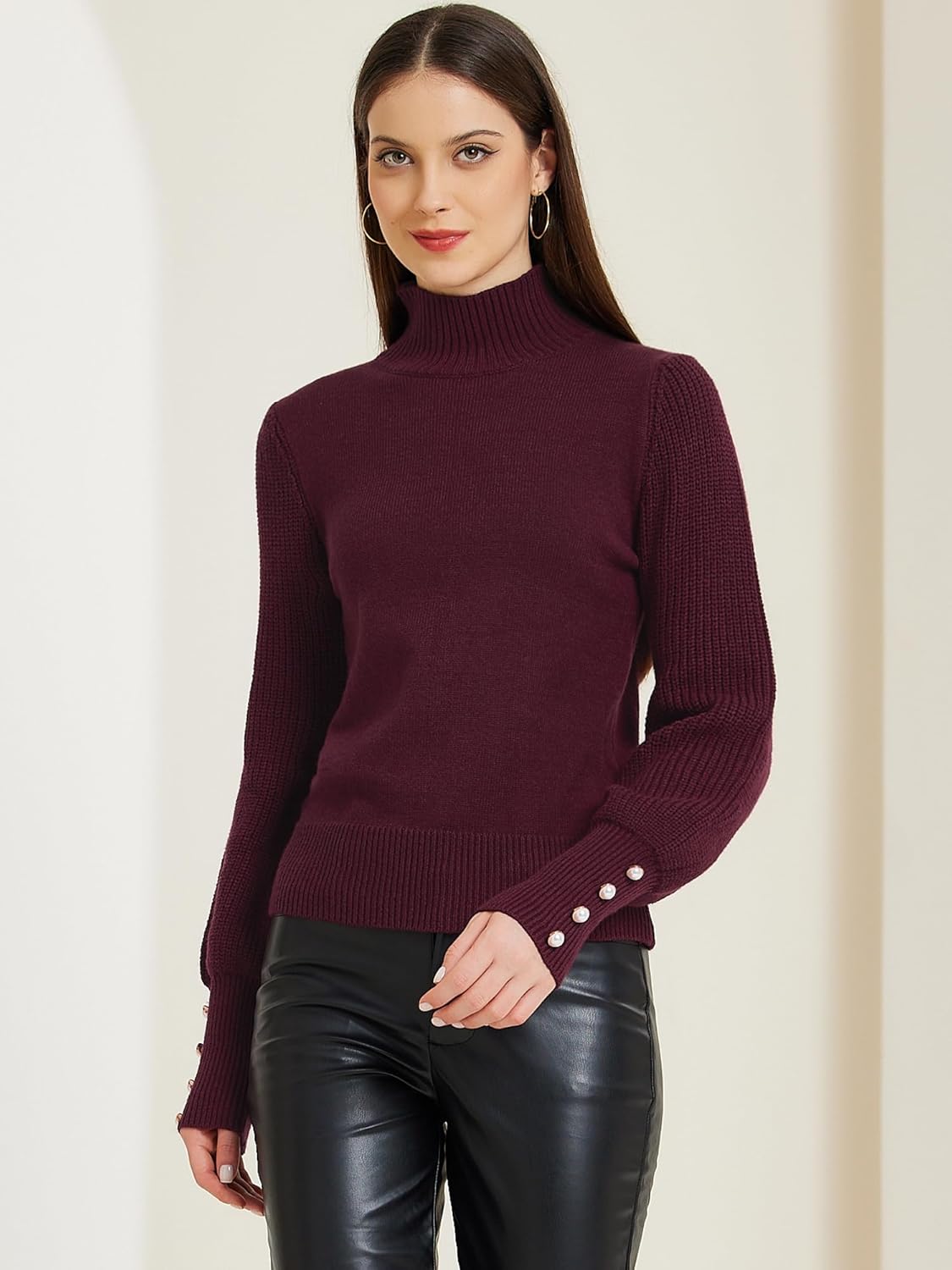Allegra K Women's Ribbed Long Sleeve Turtleneck Stretch Winter Pullover Knit Sweater Top - Image 2