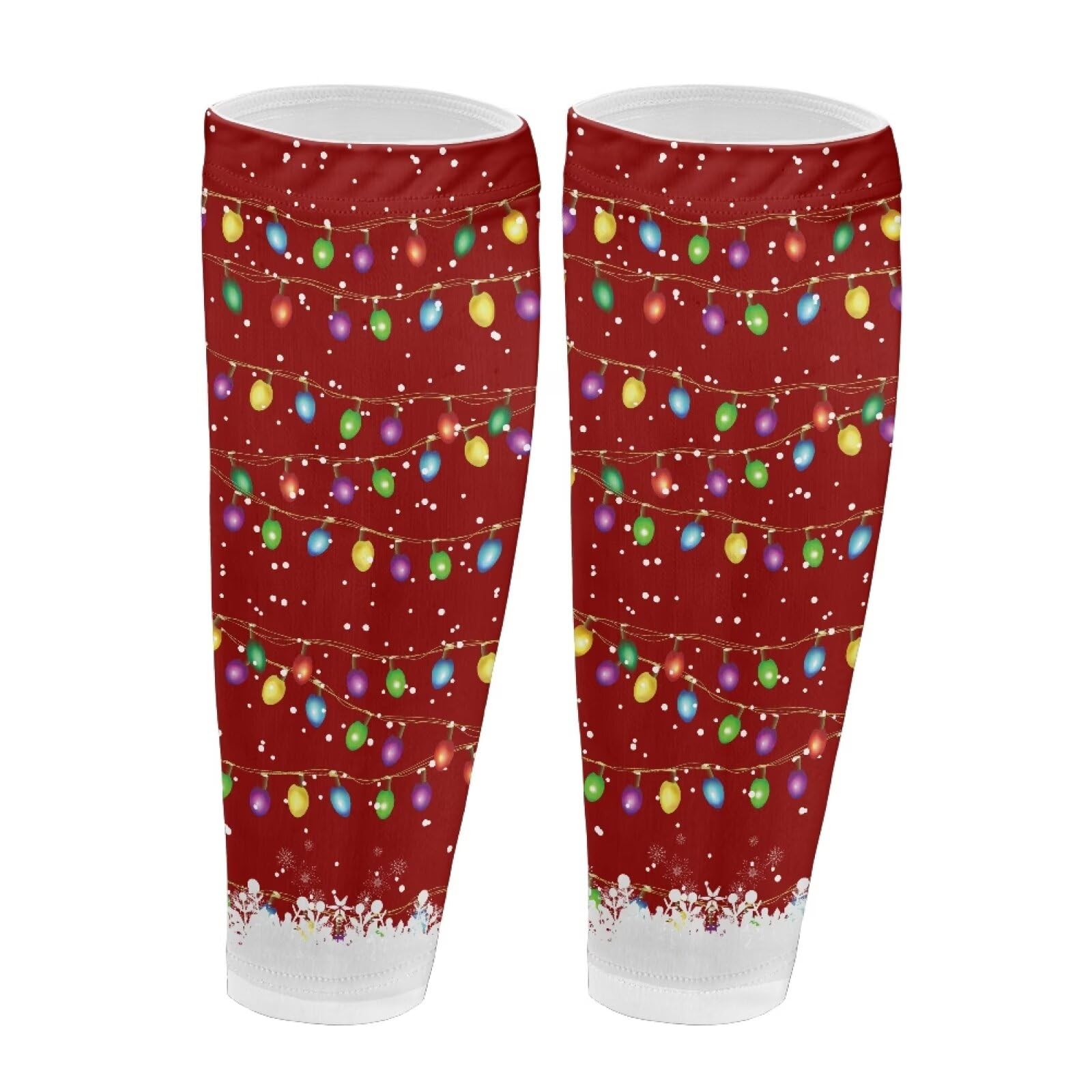Psesaysky Christmas Lights Soccer Sock Sleeves for Men Women Calf Compression Sleeve Brace for Leg Pain Footless Compression Socks for Leg Pain Relief, Varicose Vein Treatment Xmas Outfits