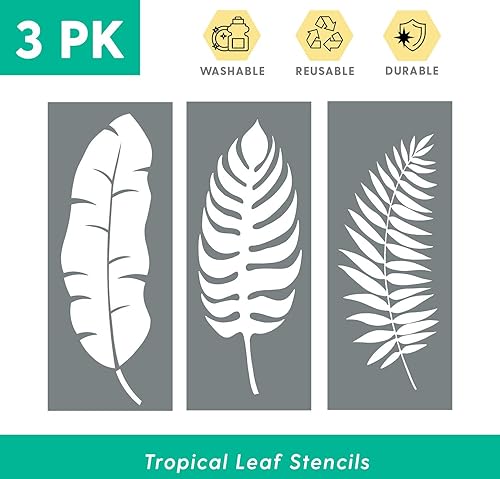 Plantillas de hojas (3 diseños), plantillas grandes de hojas tropicales para pintar pisos, paredes, azulejos, muebles, tela, madera, cada una de