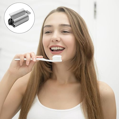 Miniatura 4 de Dohia Exprimidor de pasta de dientes Rodillos de exprimidor de tubos de acero inoxidable Soporte de asiento de escurridor de tubo de pasta de