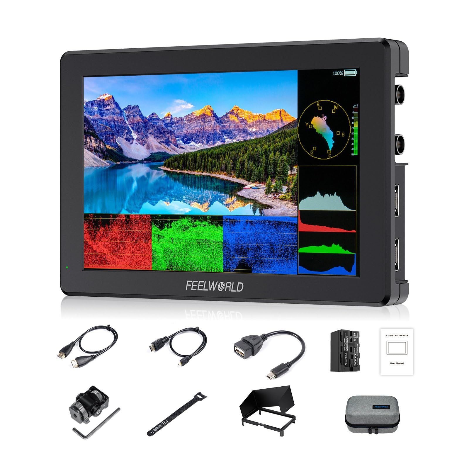 FEELWORLD T7SPRO 2000nit Monitor da Campo da 7 pollici in alluminio per videocamera Monitor con ingresso/uscita SDI HDMI 4K LUT 3D Forma d'onda 9:16 Marker F750 Batteria da 4400 mAh