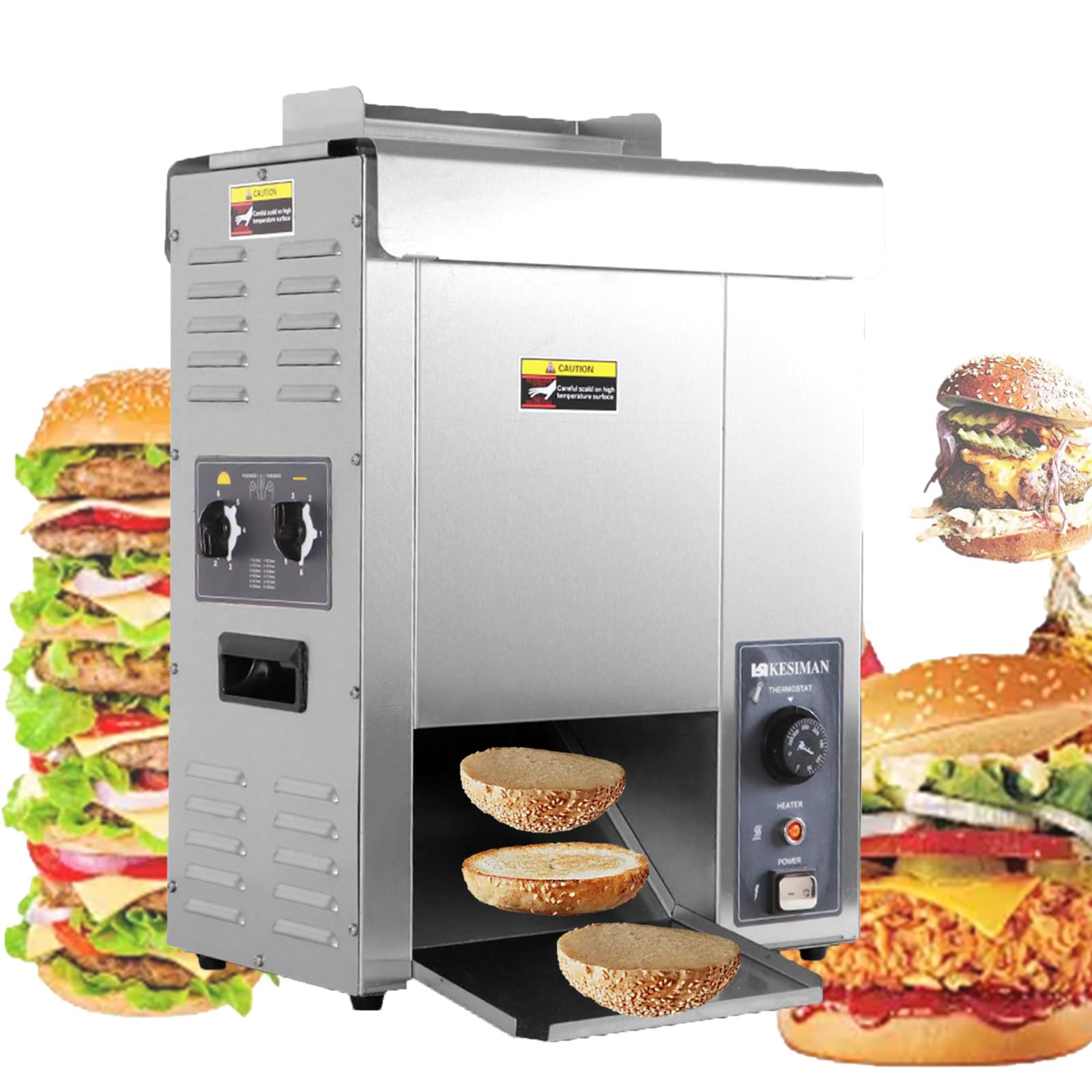 Tostadora de Pan Comercial, eléctrica, Vertical, para Hornear Hamburguesas, con Cinta Transportadora Automática para Pan y Tostadas de 2000W en restaurantes de comida rápida.