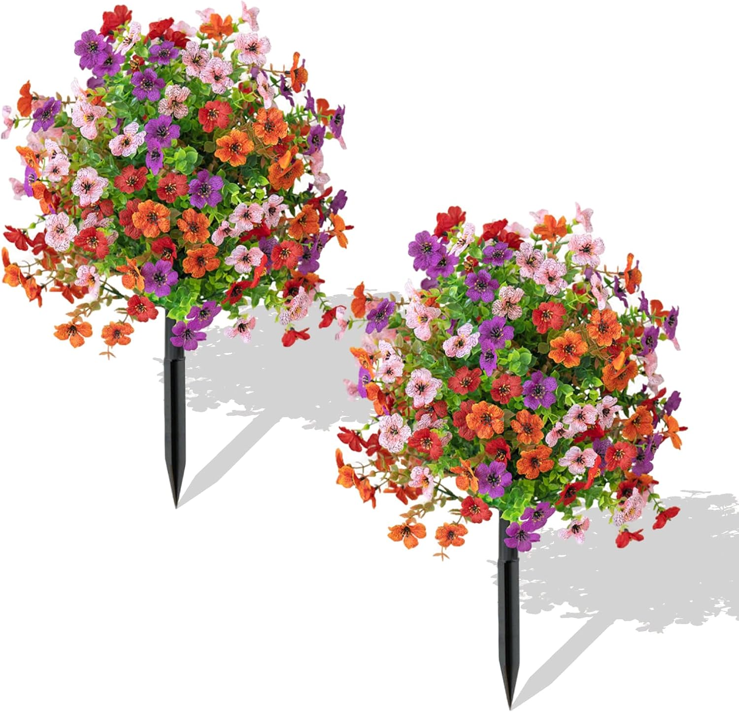 Artificial Topiary with Violet Flower for Outdoor, Set of 2 Artificial Boxwood Topiary Ball with Spikes, UV Resistant Fake Bushes Shrubs, Faux Greenery Shrubs for Garden, Front Porch (Mixed Colors3)