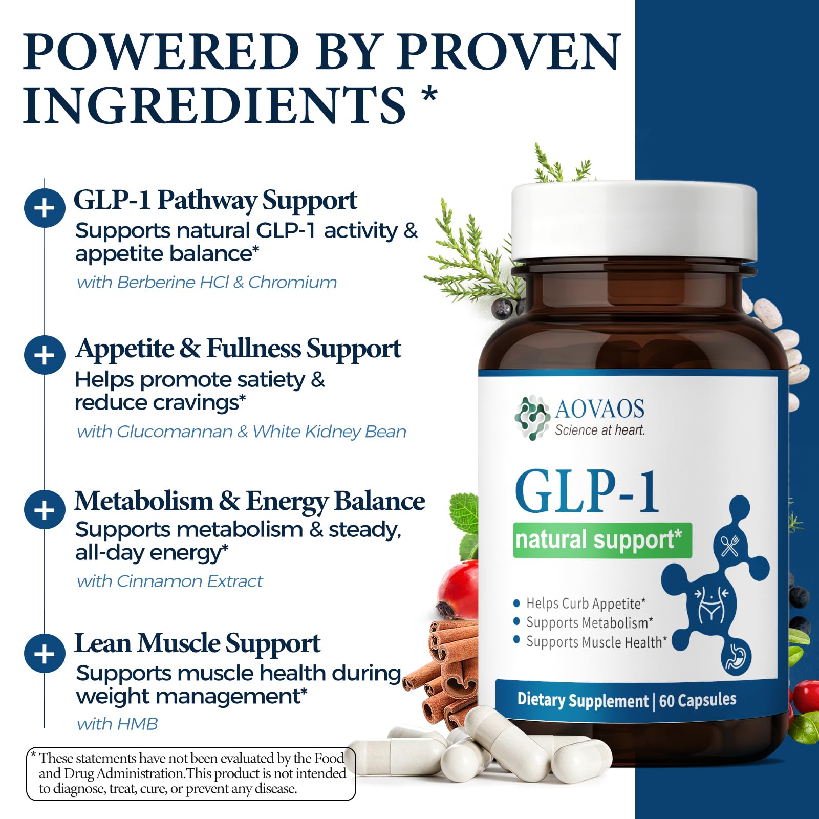 GLP-1 Supplement, Natural GLP 1 Booster for men & women, Metabolism Boost, Muscle Support, Energy Balance with Berberine HCL, Glucomannan, Calcium HMB | Caffeine-Free, Easy Absorb - 60 Capsules — Amazon image 5