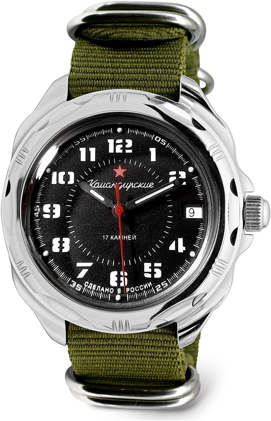 Vostok| Komandirskie Red Star Army Commander Russian Military Mechanical Wrist Watch | Fashion | Business | Casual Men’s Watches | Model 211186 Green Strap