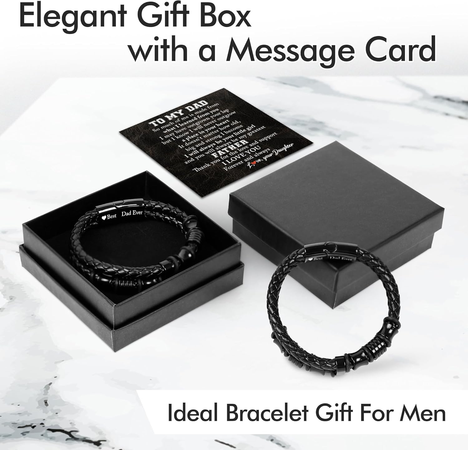 TEEZWONDER Bracelet Gifts For Men Dad - Double-Row Black Braided Leather Bracelet - Christmas Birthday Gifts For Him, Wedding Anniversary Presents for Husband from Wife - Image 3