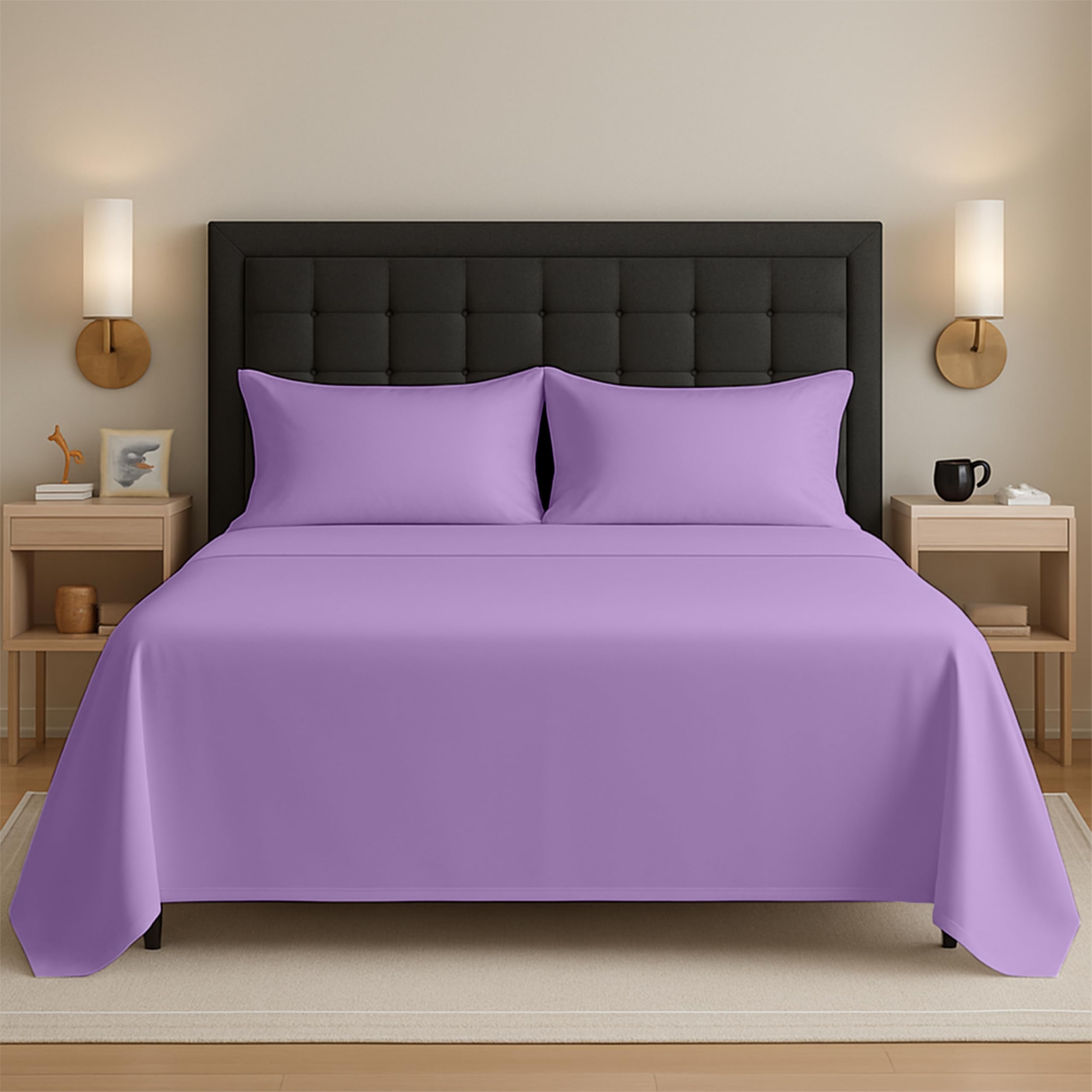 Egypto Lilac Easy Care Super King Flat Sheet – Breathable & Hypoallergic Flat Sheets – Shrinkage & Fade Resistant Flat Bed Sheet