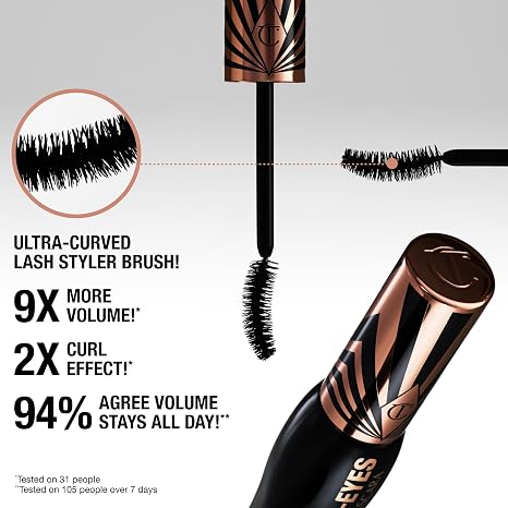 Charlotte Tilbury Exagger-Eyes Instant Volume Mascara Makeup Volumizing, Lengthening, NoClump Mascara with 28Hour SmudgeProof & FlakeProof Wear All Day Wear Formula