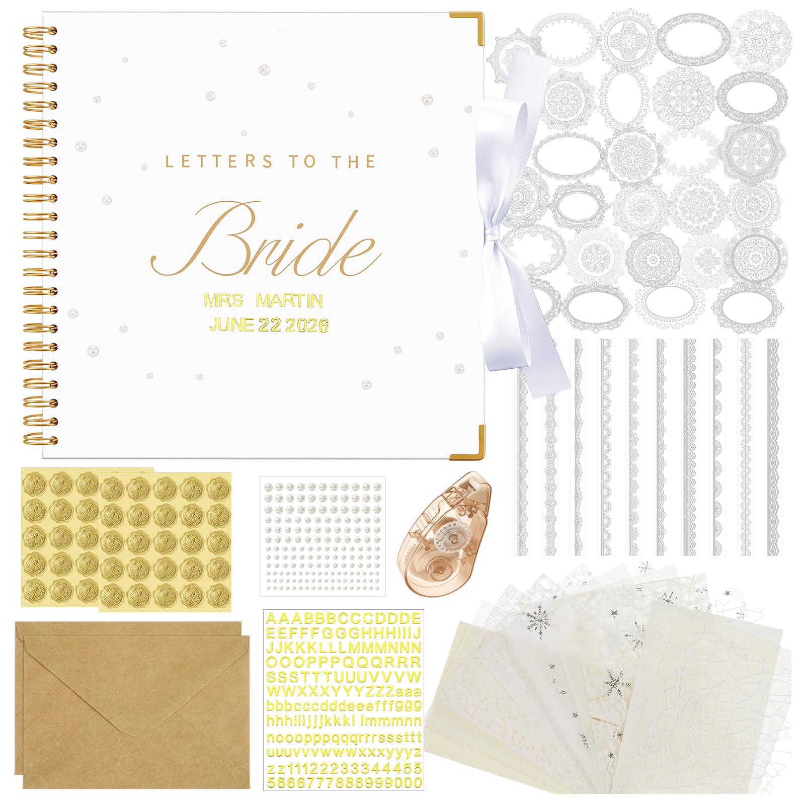 Humyoun Libro de invitados de boda con letras a la novia, álbum de recuerdos de boda, álbum de recortes, álbum de fotos, letrero de invitados con calcomanías de perlas (12 x 12 pulgadas, clásico