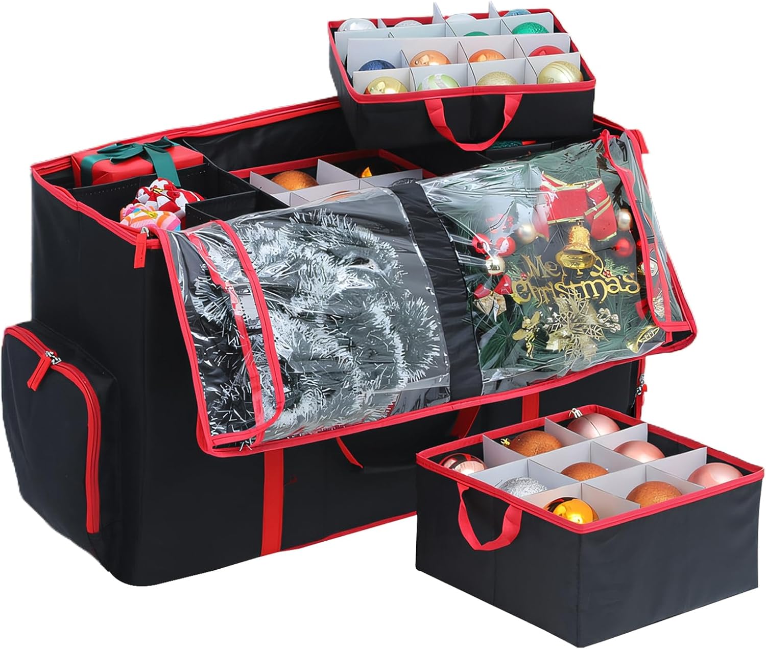 Christmas Decorations Storage | Large Capacity Christmas Ornament Organizer | Waterproof Organizer Bags for Artificial Trees Balls Wreaths Hanging Ribbons