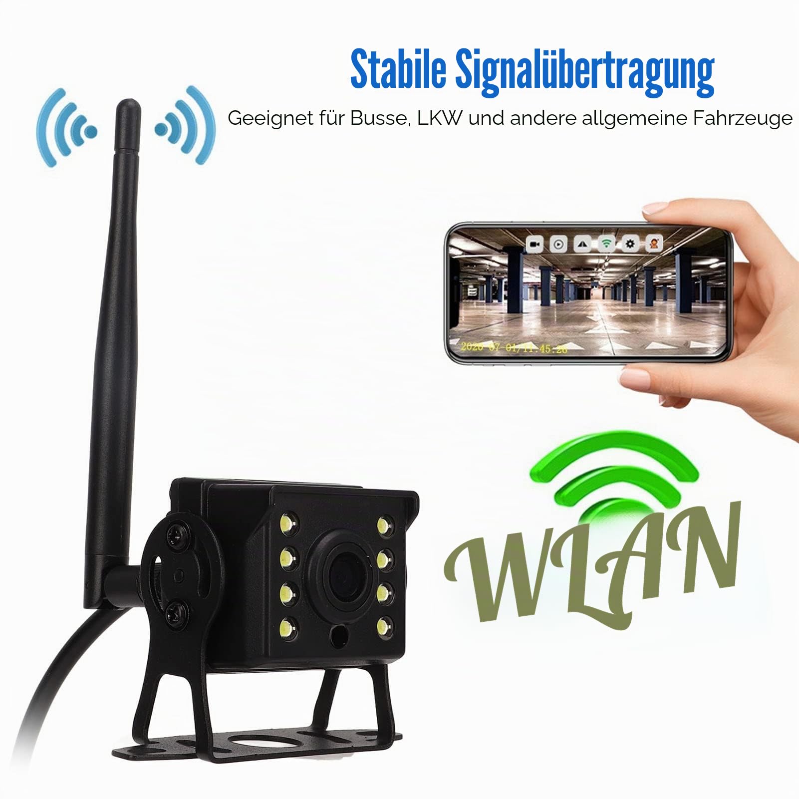 Keenso LKW WiFi Rückfahrkamera, 12V-24V Drahtlose Wasserdichte HD IR Nachtsicht Kamera für Bus