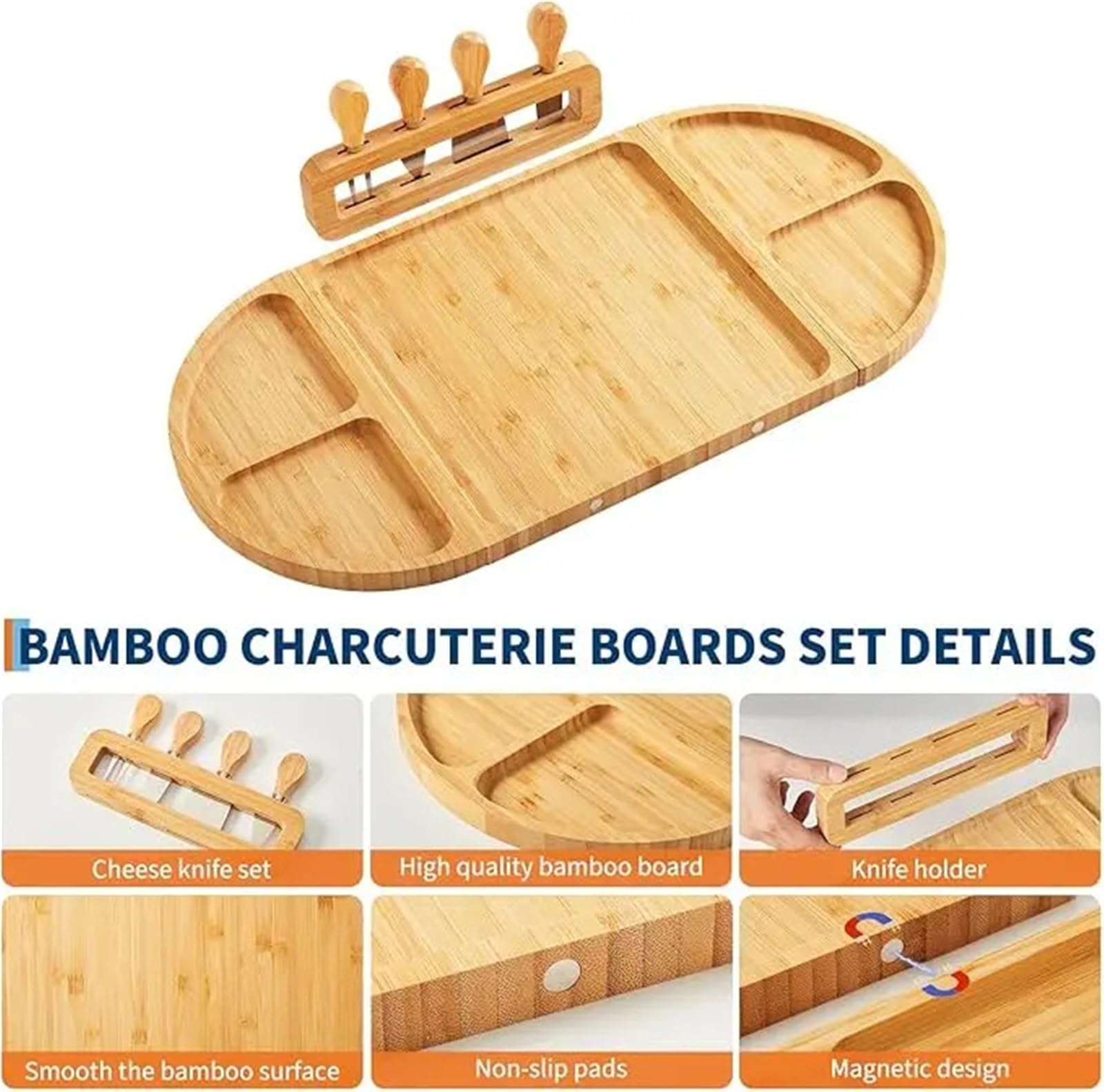 Großes Käsebrett-Set aus Holz mit Messerset für Partys
